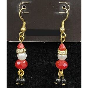 Handmade Santa Crystal Faux Pearl & Glass Bead Gold Tone Earrings by Neanie-Bot